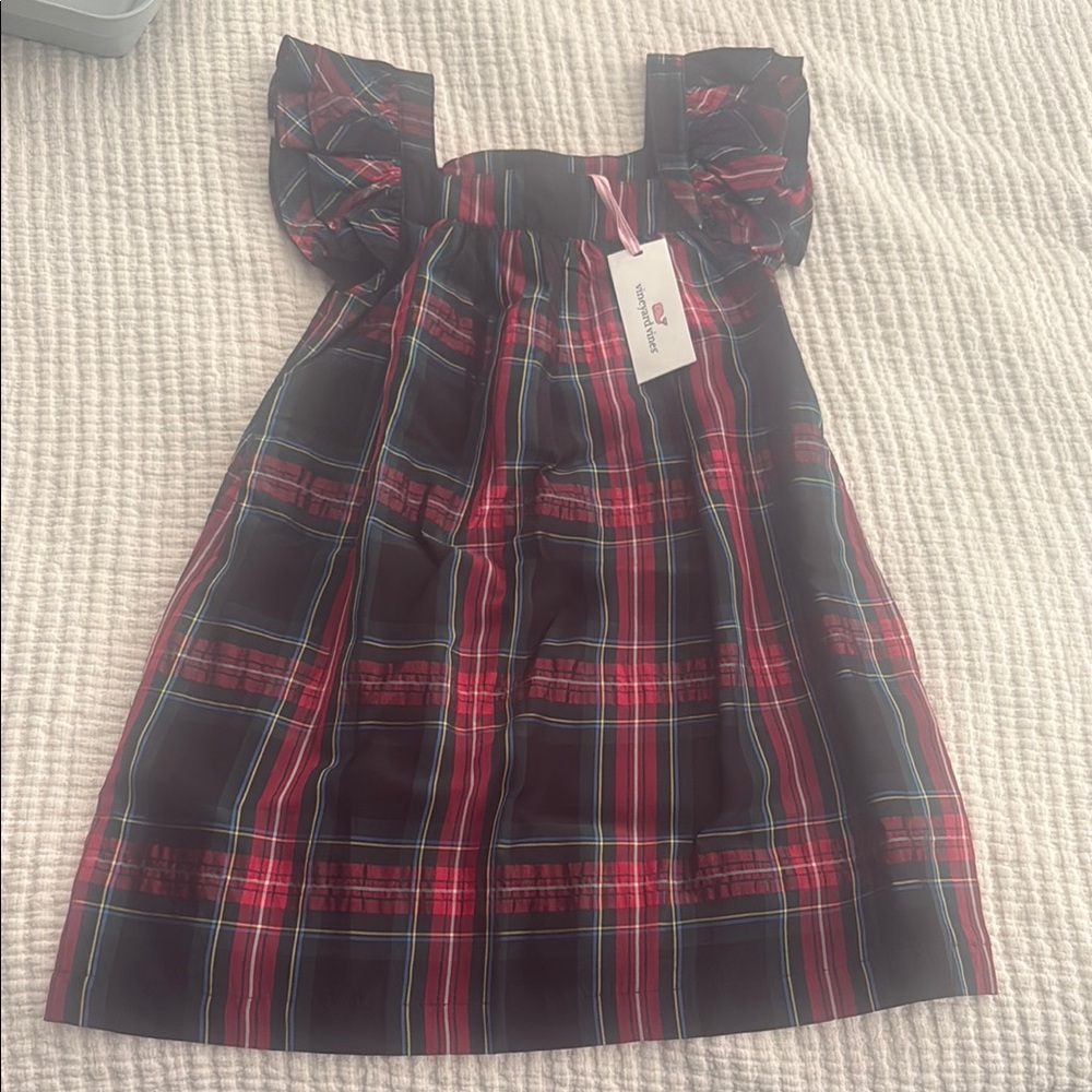 Vineyard Vines Red and Black Ruffled Tiered Formal Dress